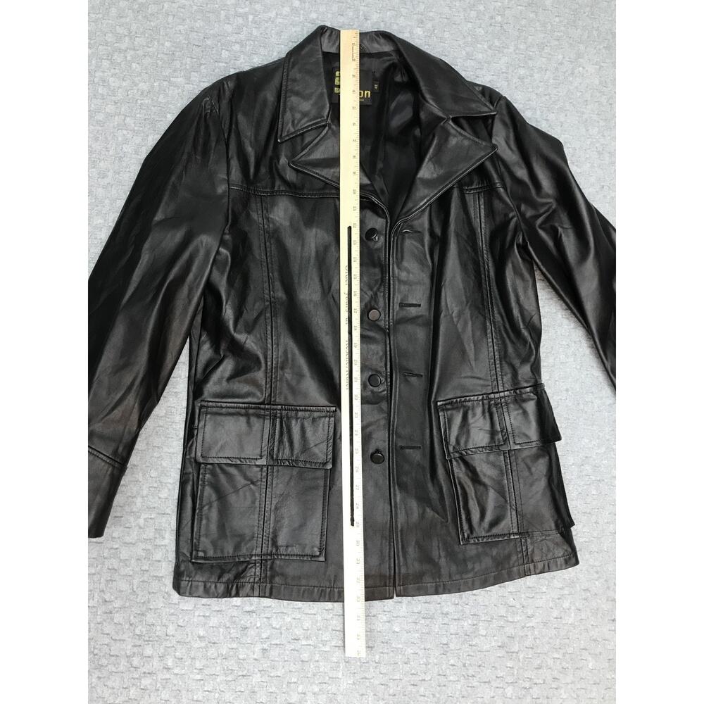 Sutton California Leather Jacket Mens 42 Black Car Coat Button Front Lined - Picture 10 of 16